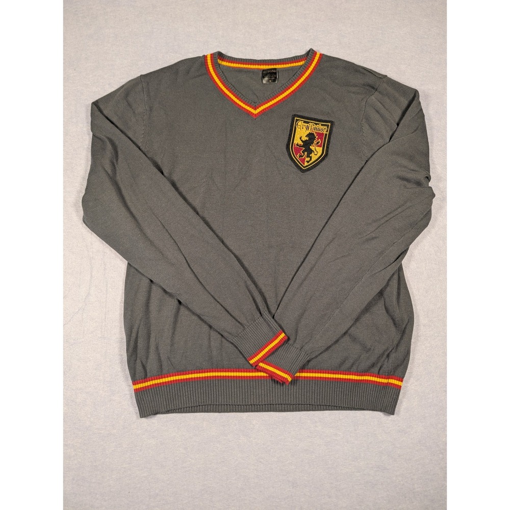 Harry Potter Gryffindor Sweater Mens Medium Grey V-Neck Knit Excellent